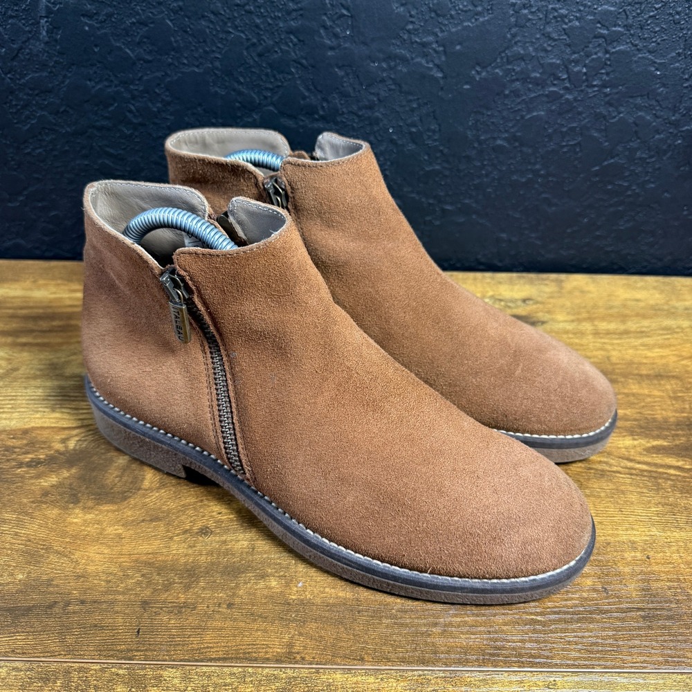 Italeau Mara Brown Waterproof Suede Side Zip Ankle Boots Womens 38.5 US 8-8.5